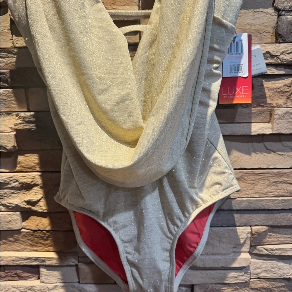Luxe By Lisa Vogel Gold One Piece Swimsuit Size 10 NWT